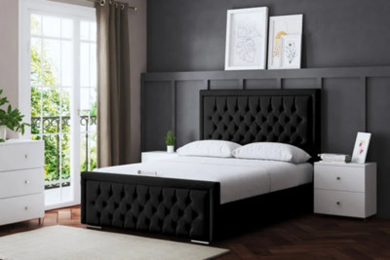 Image of DS LIVING Allegra Black Upholstered Bed Single AM_HILTON_SIN_BLA