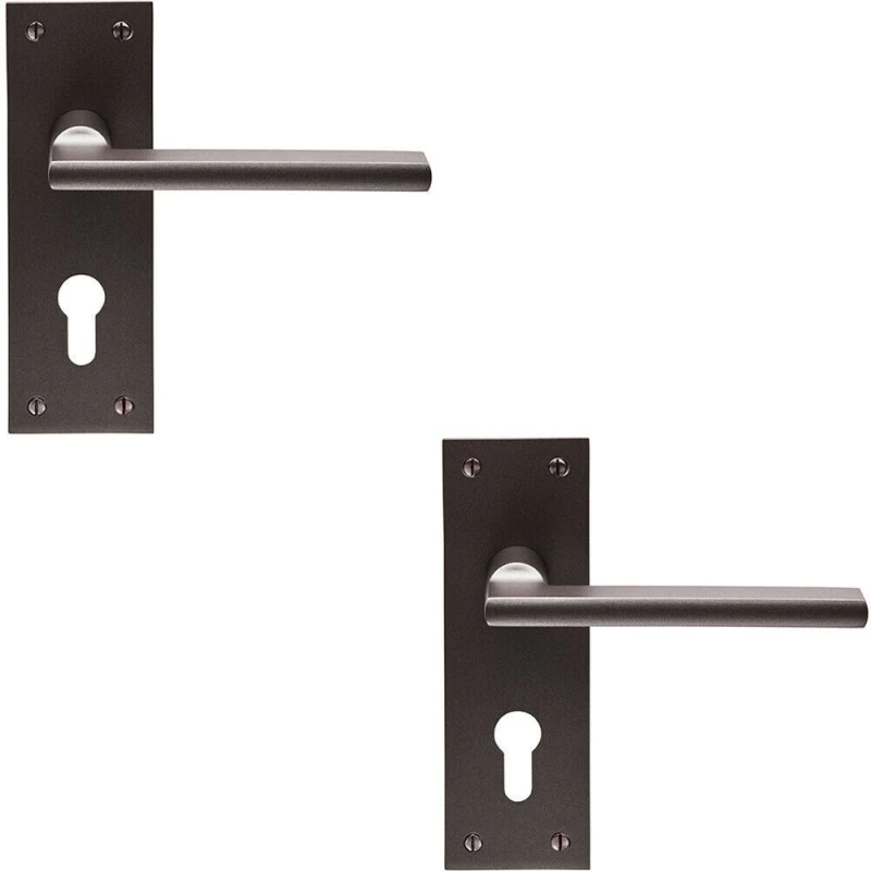 Image of Loops 2x PAIR Straight Bar Handle on Slim Euro Lock Backplate 150 x 50mm Matt Bronze Multi