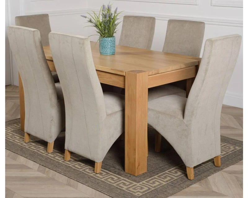 Image of Thats Furniture Kuba 150 x 85cm Chunky Medium Oak Dining Table & 6 Lola Fabric Chairs in Grey Grey Unisex 150 x 85 cm