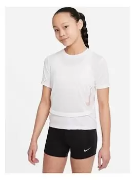 Image of Nike Girls Nk Dri-FIT Instacool Top - White/Pink, Size Xs=6-8 Years, Women