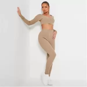 Image of I Saw It First Button Front Rib Seamless Leggings - Neutral