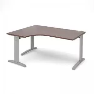 Image of TR10 deluxe left hand ergonomic desk 1600mm - silver frame and walnut