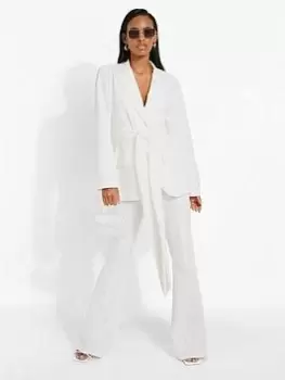 Image of Boohoo Fit & Flare Tailored Trousers - Cream, Size 10, Women