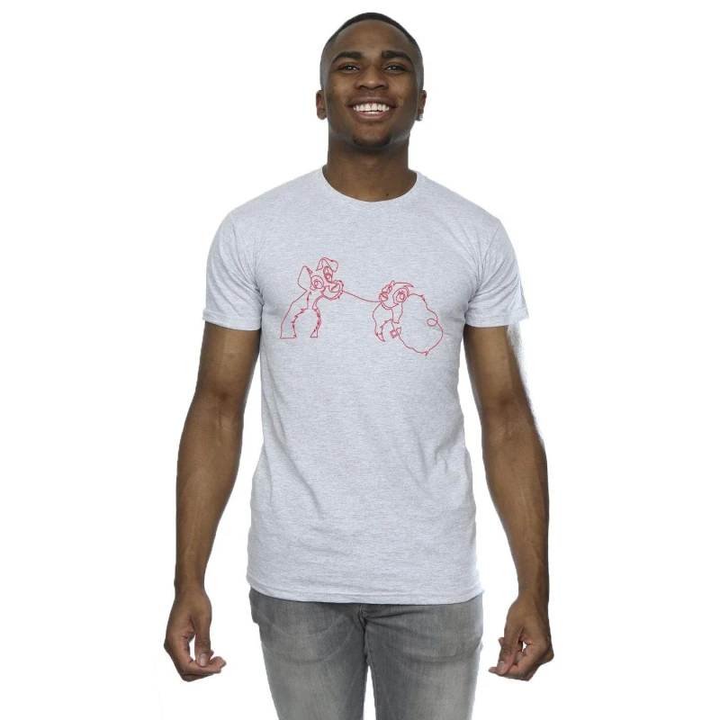 Image of Disney Men Lady And The Tramp Spaghetti Outline T-Shirt in Grey Size: Small Grey S Male 5063153439689