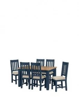 Image of Julian Bowen Richmond 140 - 180 Cm Extending Oak Dining Table + 6 Chairs - Midnight Blue