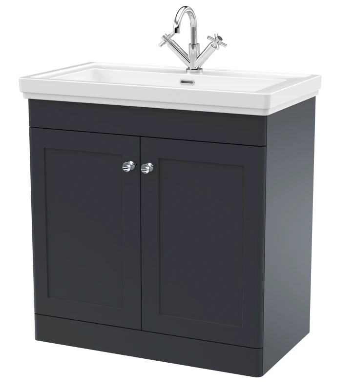 Image of Balterley Floor Standing 2 Door Vanity Unit 1 Tap Hole Fireclay Basin 800mm Grey