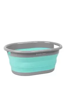 Image of Russell Hobbs Oval Collapsible Laundry Basket - 27 Litre - Aqua / Grey