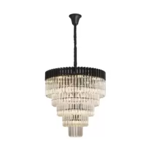 Image of Poland Ceiling Pendant Round 5 Tier 19 Light E14, Matt Black, Clear Sculpted Glass, Item Weight: 30.2kg