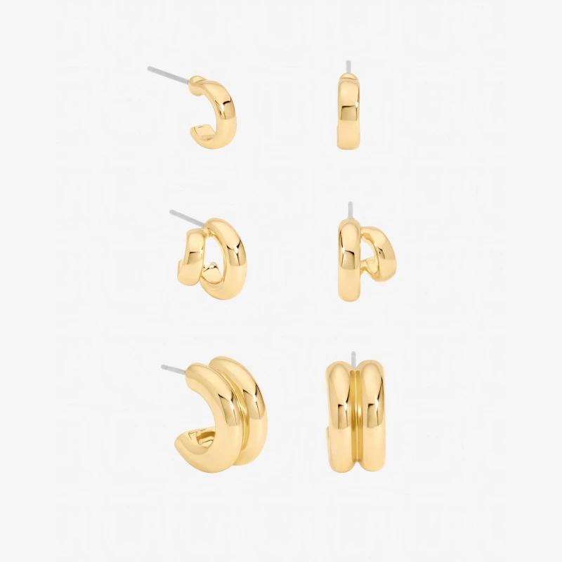 Image of Mood Gold Plated Hoops - Pack of 3 Gold female One Size