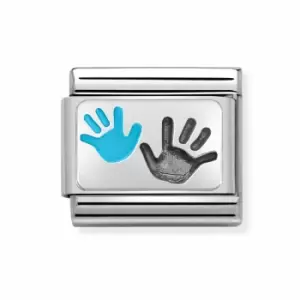 Image of Nomination Classic Silver Parent & Child Hands Blue Charm