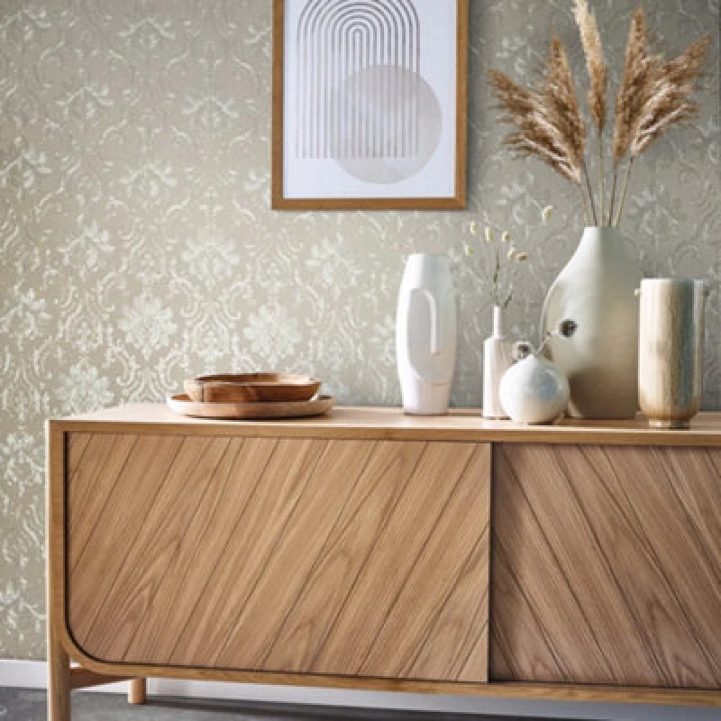 Image of Galerie Industrial Effects Beige Floral Swirl Pearlescent Wallpaper Roll