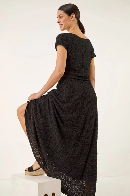 Image of Roman Womens Textured Floral Lace Maxi Dress in Black Size: 14 Black Female 14