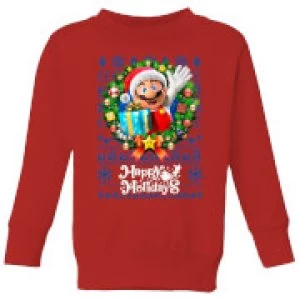 Image of Nintendo Super Mario Happy Holidays Mario Kid's Christmas Sweatshirt - Red - 5-6 Years