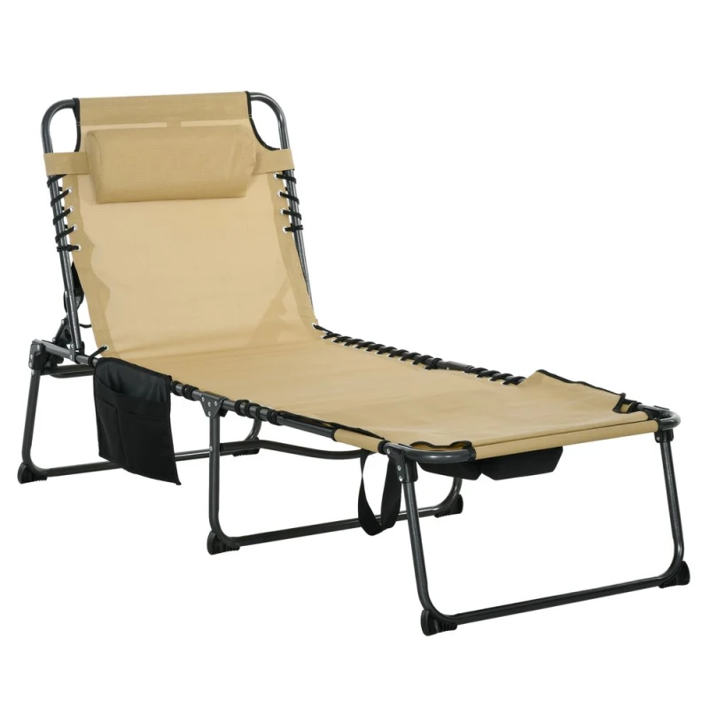 Image of Outsunny Folding Sun Lounge w/ Reclining Back - Beige 84G-269V70BG