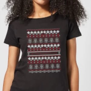 Image of Star Wars On The Naughty List Pattern Womens Christmas T-Shirt - Black - M