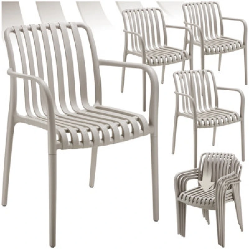 Image of Tectake Garden Chairs Alcudia - Weather-Resistant, Durable And Long-Lasting Plastic - Taupe - Set Of 4