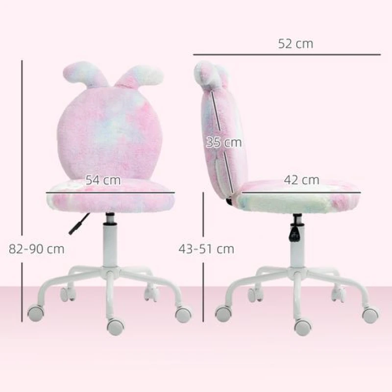 Image of HOMCOM Armless Desk Chair Bunny Vanity Chair with Swivel Wheels Colourful, Multi 921-834V70MX