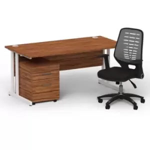 Image of Impulse 1600 x 800 White Cant Office Desk Walnut + 2 Dr Mobile Ped & Relay Silver Back