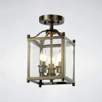 Image of Aston semi-ceiling light 3 bulbs antique brass / glass