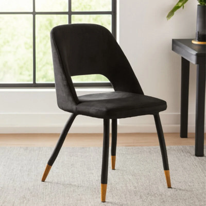 Image of Orsina Black Velvet Dining Chair, Velvet Upholstered Accent Dining Table Chair, Tapered Back Living Room Chair