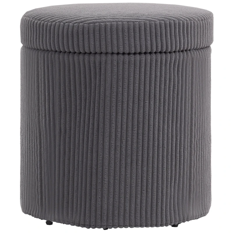 Image of HOMCOM Round Storage Ottoman with Lid, Vanity Stool with Storage Grey