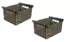 Image of SET OF 2 Kitchen Log Fireplace Wicker Storage Basket With Handles Xmas Empty Hamper Basket White,Set of 2 Medium 38 x 30 x 18 cm