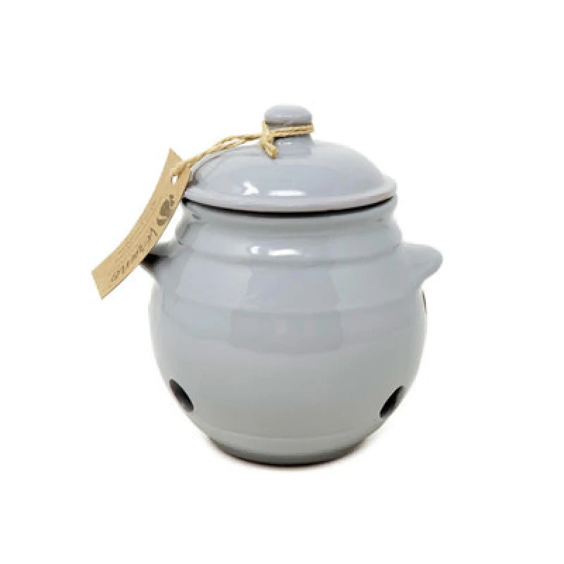 Image of Verano Spanish Ceramics Rustic Pastel Fully Dipped Terracotta Kitchen Garlic Storage Jar W/ Lid Grey (H) 15Cm