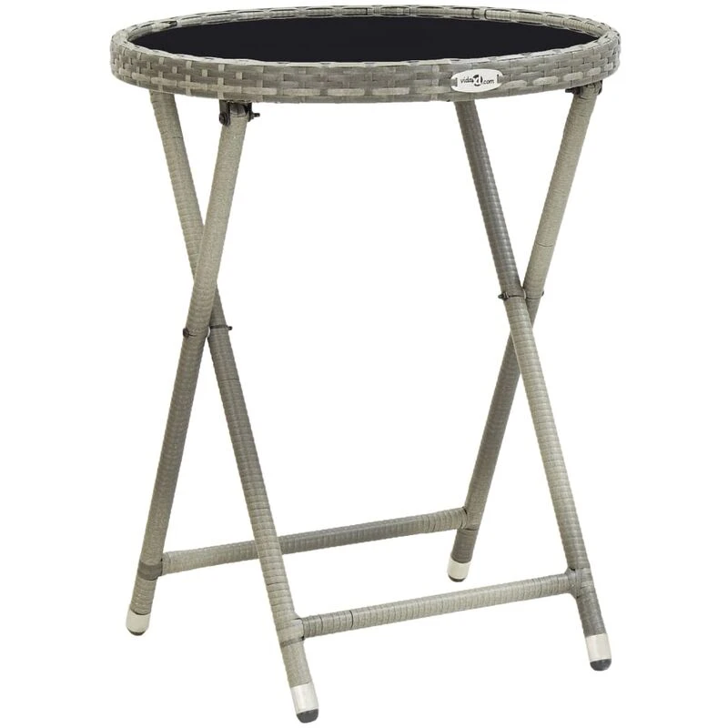 Image of Tea Table Grey 60cm Poly Rattan and Tempered Glass
