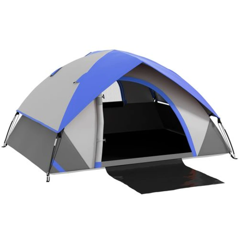 Image of Outsunny Outsunny 2 Man Camping Tent w/ Sewn-in Groundsheet, 3000mm Waterproof - Grey and Dark Blue