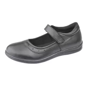 Image of Roamers Childrens Girls Touch Fastening Leather School Shoes (5 UK) (Black)