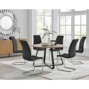 Image of Furniture Box Santorini Brown Round Dining Table and 6 Black Murano Chairs