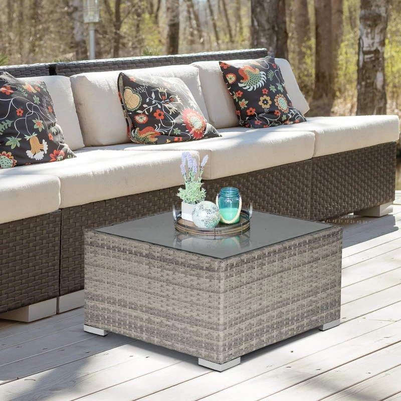 Image of Outsunny Outdoor Garden Furniture Rattan Single Middle Sofa w/ Cushions Grey - Outsunny 5056399122330
