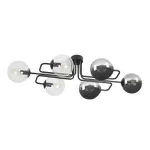 Image of Brendi Black Globe Bar Pendant Ceiling Light with Clear, Graphite Glass Shades, 6x E14