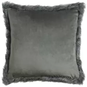 Image of Aspen Faux Fur Trim Cushion Grey