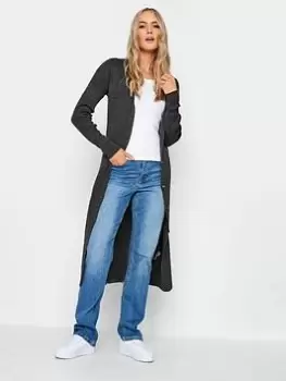 Image of Long Tall Sally Charcoal Longline Rib Button Cardigan, Grey, Size 22-24, Women