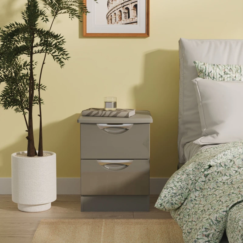 Image of Camden 2 Drawer Bedside Cabinet in Grey Gloss & Dusk Grey - Ready Assembled - Lewis's Home TJ Hughes 5056812206890