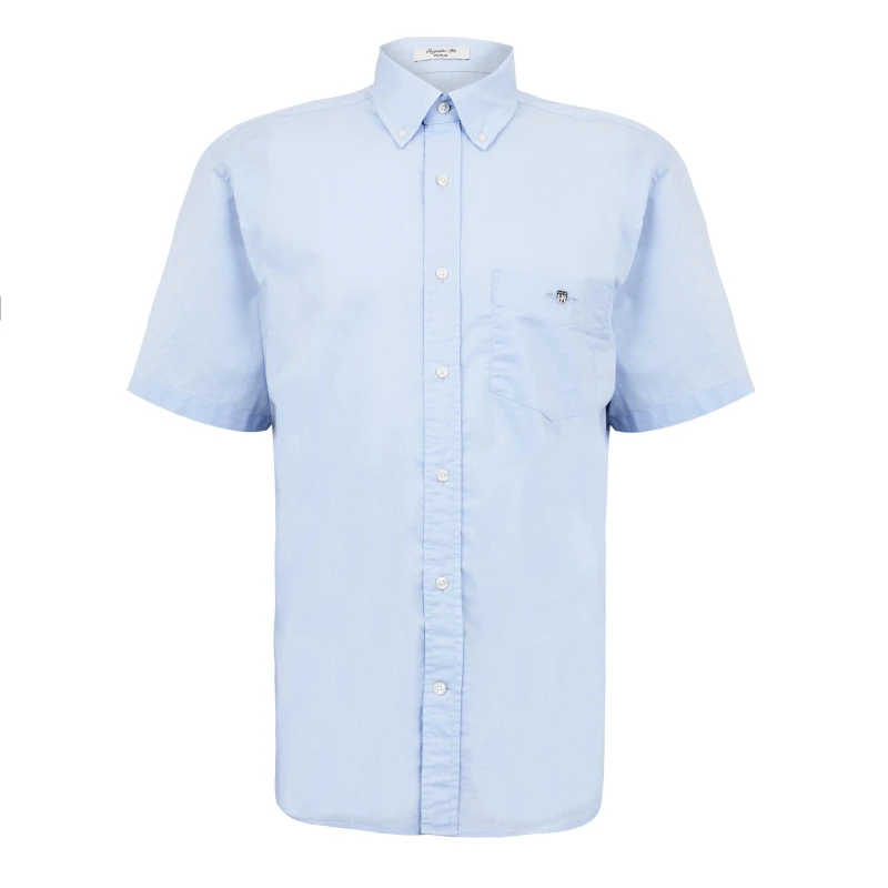 Image of Gant Mens Classic Poplin Short Sleeve Shirt Light Blue 455 male M