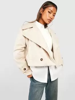 Image of Boohoo Textured Trench Coat - Oatmeal, Beige, Size 10, Women