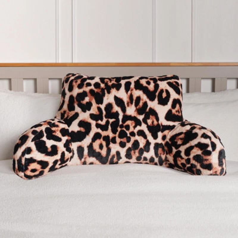 Image of OHS OHS Leopard Cushion Reading Pillow Plush Plump Padded Soft Arms Lumbar Chair Support in Natural Natural One Size Unisex 5027434203161