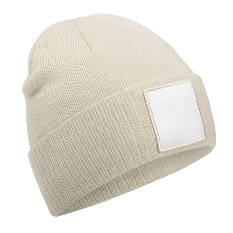 Image of Beechfield Beechfield Men Patch Applique Beanie in Light Beige Light Beige One Size Male 5063574673785