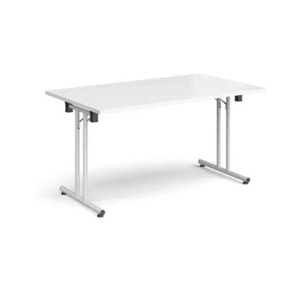 Image of Dams Rectangular folding leg table with white legs and straight foot rails 1400mm x 800mm - white White SFL1400-WH-WH