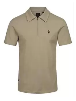 Image of Luke 1977 Luke 1977 Zip Neck Polo Shirt - Beige, Beige, Size S, Men