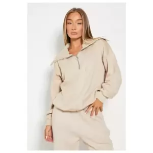 Image of I Saw It First Zip Front Oversized Collar Sweatshirt - Brown