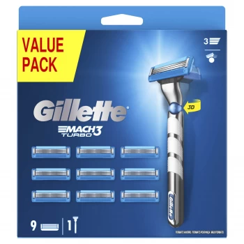 Image of Gillette Mach3 Turbo Mens Razor Blades 10 Count