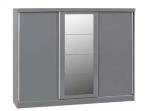 Image of Seconique Nevada Grey High Gloss Sliding Mirrored Triple Wardrobe