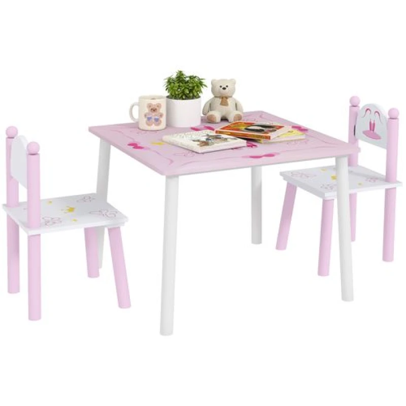 Image of AIYAPLAY Princess Design Toddler Table and 2 Chairs Set, for Playroom Pink