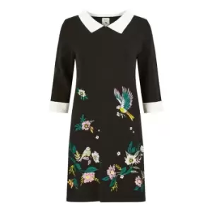 Image of Yumi Bird and Floral Embroidered Dress - Black