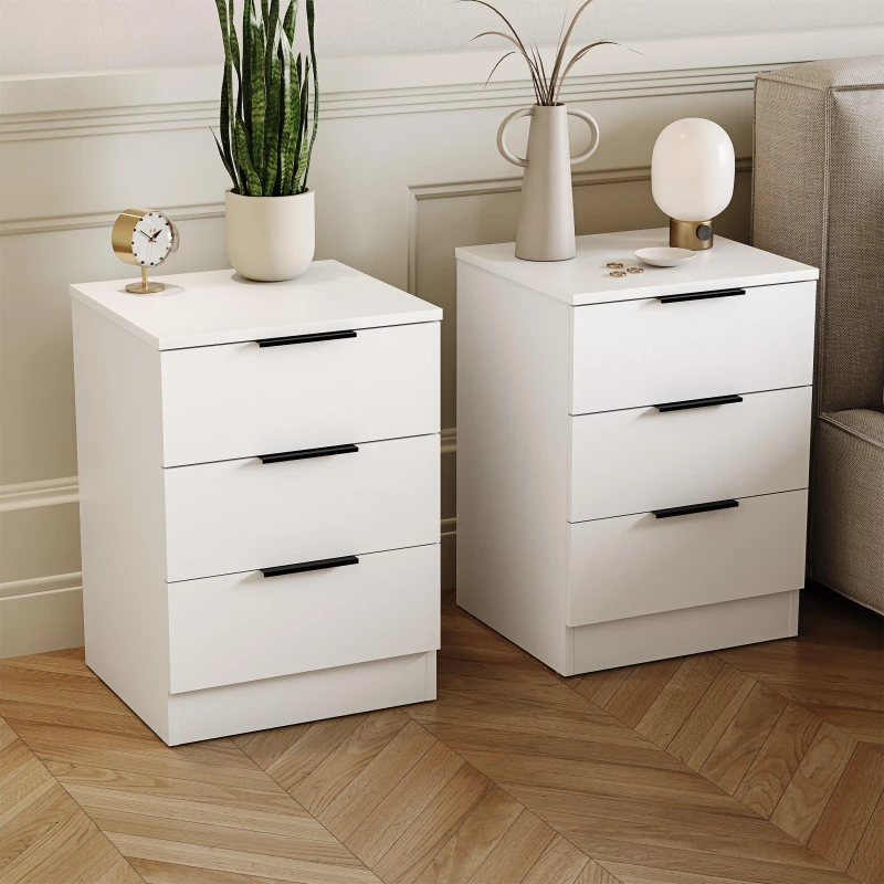 Image of Lassic Trega 3 Drawer Bedside Chest Set Of 2 White unisex 3 Drawer
