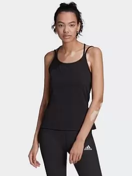 Image of adidas Studio Slim Strappy Back Tank Top, Grey, Size S, Women