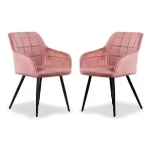 Image of Set of 1/2/4 Camden Velvet upholstered Square Stitched Chairs - Pink - Set of 2 - Pink